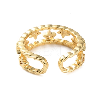 Rack Plating Brass Micro Pave Cubic Zirconia Open Cuff Rings for Women RJEW-U026-02G-03-1