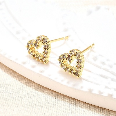 Heart Sparkling Cubic Zirconia Stud Earrings for Girl Women LS-EJEW-H126-18G-1