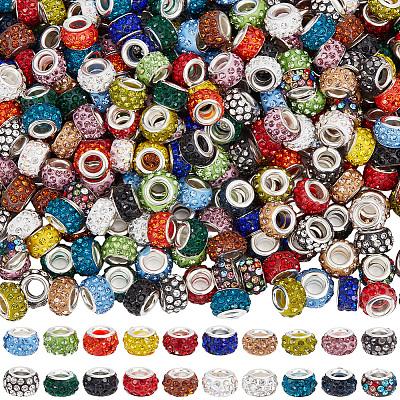 400Pcs 20 Colors Handmade Polymer Clay Rhinestone European Beads CPDL-PA0001-01B-1