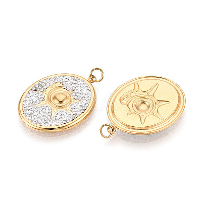304 Stainless Steel and Polymer Clay Crystal Rhinestone Pendants STAS-T069-60D-1