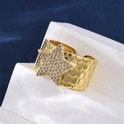 Brass Micro Pave Clear Cubic Zirconia Cuff Rings for Women RJEW-H248-08G-01-1