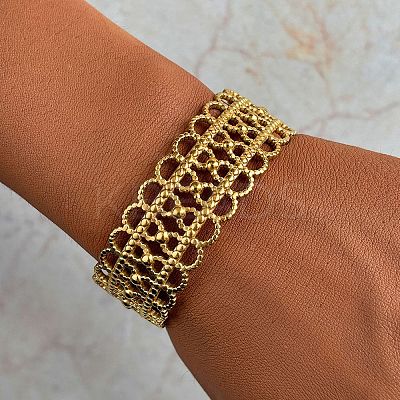 304 Stainless Steel Hollow Cuff Bangles for Women LS-BJEW-F505-03G-1