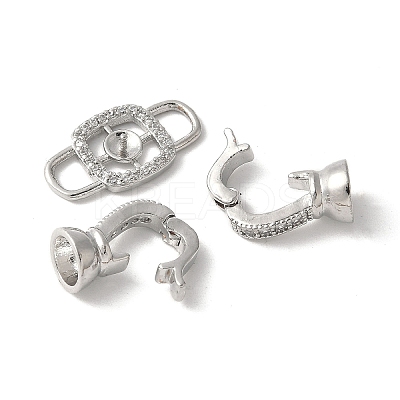 Brass Pave Clear Cubic Zirconia Fold Over Clasps KK-M320-13P-1