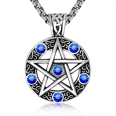 Star Stainless Steel Rhinestone Pendant Necklaces for Men PW-WG30879-02-1