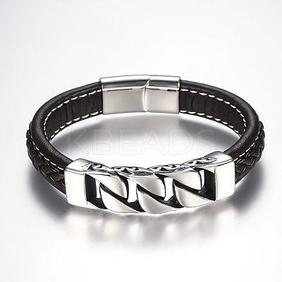 Men's Braided PU Leather Cord Bracelets BJEW-H559-08-1