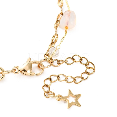 Brass Link Chain & 304 Stainless Steel Textured Dapped Chains Bracelets for Women BJEW-JB12481-02-1