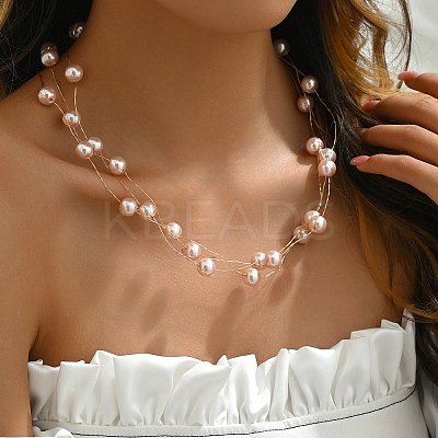 Elegant Brass & Round Glass Multi-Layered Design Gold-Plated Ladies Necklaces PA1381-1-1
