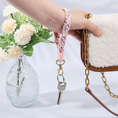 5Pcs 5 Colors Handmade Macrame Cotton Wristlet Bracelet Keychain Pendant Decoration HJEW-GL0001-15-1