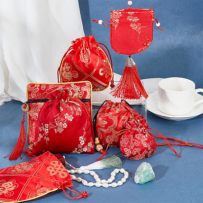 12Pcs 6 Styles Silk Packing Pouches Set ABAG-HY0001-01-1