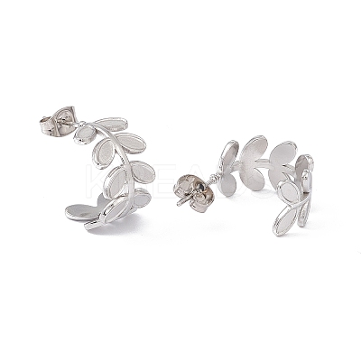 Non-Tarnish 304 Stainless Steel Olive Leaf Wrap Stud Earrings EJEW-G314-04P-1