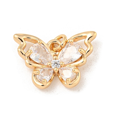 Brass Micro Pave Clear Cubic Zirconia Pendants KK-Z057-07G-1