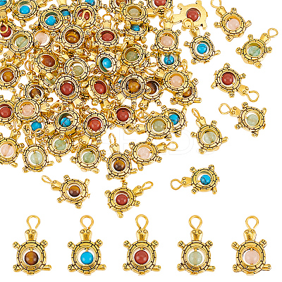 60Pcs Natural & Synthetic Mixed Gemstone Pendants PALLOY-NB0003-95-1