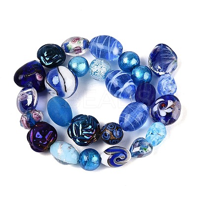 Handmade Foil Glass with Gold Sand Lampwork Beads Strands FOIL-Q002-08C-1