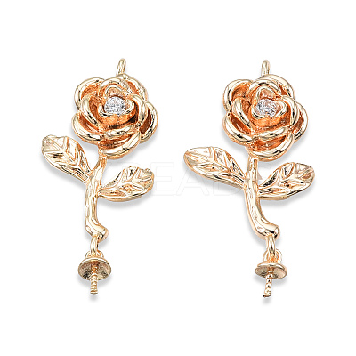 Brass Micro Pave Clear Cubic Zirconia Flower Peg Bails Pendants KK-N232-464-1