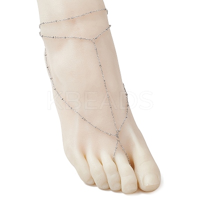 304 Stainless Steel Satellite Chain Toe Ring Anklets for Women AJEW-AN00662-02-1