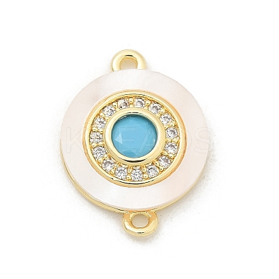 Brass Micro Pave Clear Cubic Zirconia & Shell Connector Charms KK-M303-03G-01-1