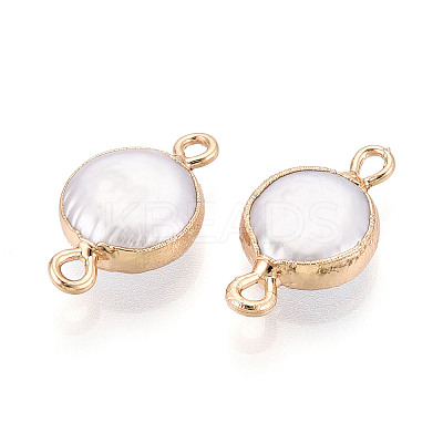Electroplated Natural Keshi Pearl Flat Round Connector Charms PEAR-S018-02C-04-1