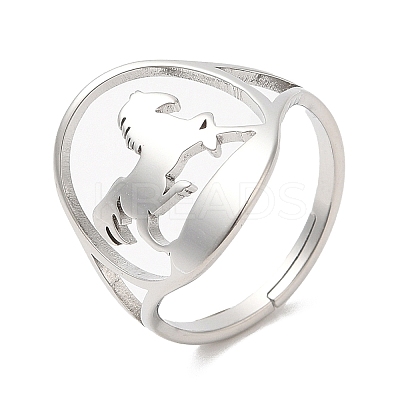 Non-Tarnish 304 Stainless Steel Horse Adjustable Ring for Women RJEW-M149-21P-1