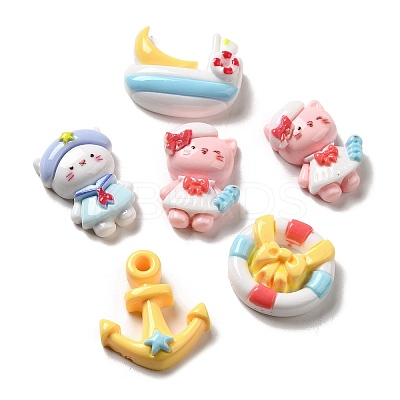 Ocean Theme Opaque Sailing Resin Decoden Cabochons RESI-G090-03-1