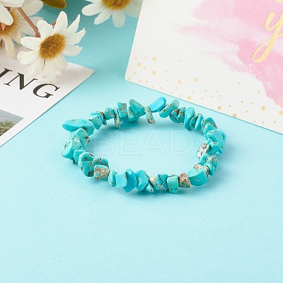 Synthetic Turquoise(Dyed) Chip Bead Stretch Bracelets for Children BJEW-JB06388-08-1
