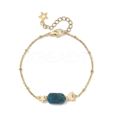 Natural Mixed Stone Rectangle & Moon Star Brass Beaded Bracelets BJEW-JB14231-1