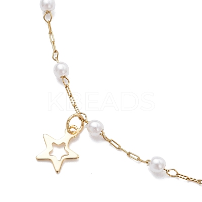 3Pcs 3 Styles Round ABS Imitation Pearl Beads & 304 Stainless Steel Link Chain Moon Star Cross Tassel Anklets for Women AJEW-AN00738-1