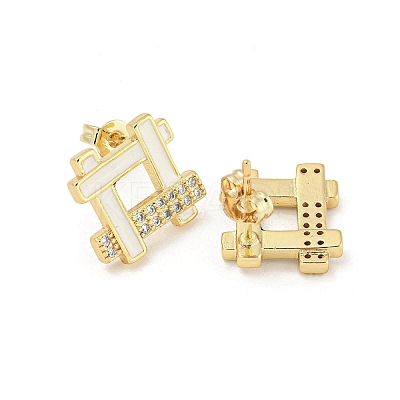Hollow Rhombus Real 18K Gold Plated Brass Stud Earrings EJEW-L269-102G-02-1
