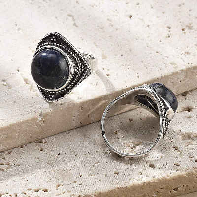 Natural Sodalite Adjustable Rings G-P560-03AS-10-1