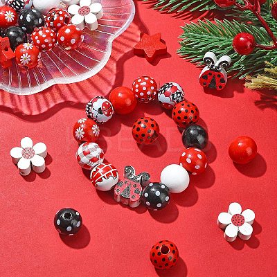 70Pcs 14 Styles Printed Wood Round Beads with 10M Jute Cord WOOD-YW0001-18-1