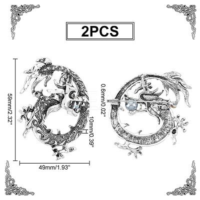 2Pcs Alloy Dragon Wrap Brooch Pin Findings JEWB-AR0001-12-1