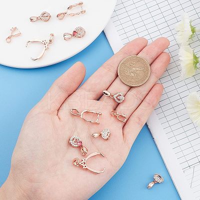 12Pcs 6 Style Long-Lasting Plated Brass Micro Pave Cubic Zirconia Ice Pick Pinch Bails ZIRC-FH0001-06-1
