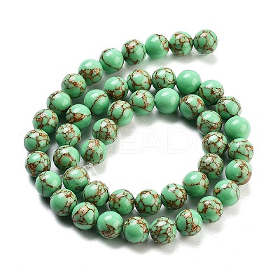 Synthetic Gold Line Turquoise Beads Strands G-H026-01E-03-1