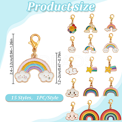 15Pcs Rainbow Alloy Enamel Badge Reel Pendant Decoration HJEW-DR00047-1