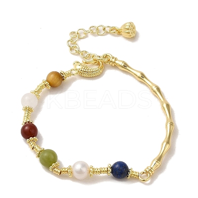 Brass Bamboo Link Bracelet BJEW-C051-12G-1