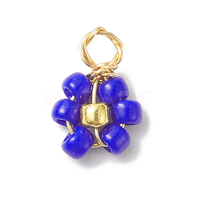 8Pcs 8 Color Flower Glass Seed Beaded Charms PALLOY-JF02004-02-1