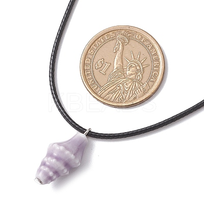 Handmade Porcelain Shell Shaped Pendant Black Waxed Cotton Cord Necklaces NJEW-JN05271-1