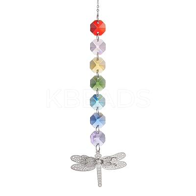 Glass Octagon Beaded Hanging Ornaments HJEW-JM01760-04-1
