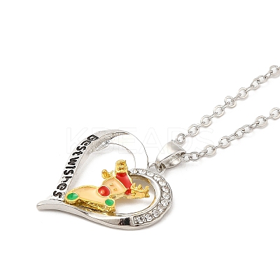 Heart with Word Best Wishes Zinc Alloy Pendant Necklaces for Christmas NJEW-M203-02B-GP-1