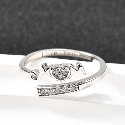 Heart 925 Sterling Silver Cubic Zirconia Cuff Rings for Women RJEW-S631-03P-1