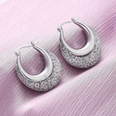 Brass Clear Cubic Zirconia Hoop Earrings EJEW-R025-36P-1