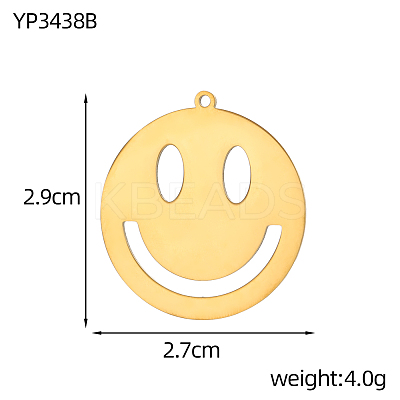 Smiling Face Charms 304 Stainless Steel Pendants STAS-OY004-54G-1
