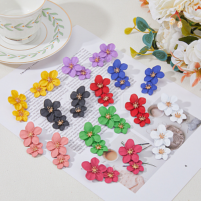 9 Pairs 9 Colors Alloy Flower Dangle Stud Earrings for Woman EJEW-FI0001-72-1