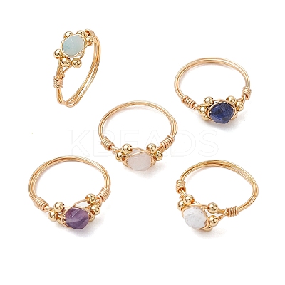 Star Cut Round Natural Rose Quartz & Amethyst & Sodalite & Howlite & Flower Amazonite Finger Ring RJEW-JR00753-1
