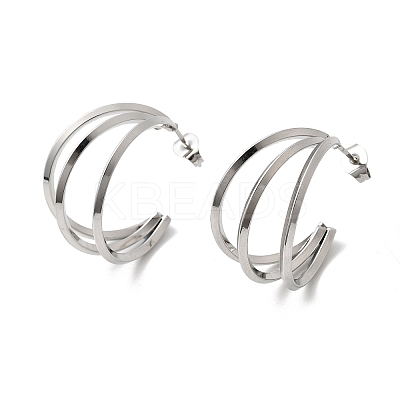 Triple C-Shaped 201 Stainless Steel Stud Earrings EJEW-Z151-09P-1
