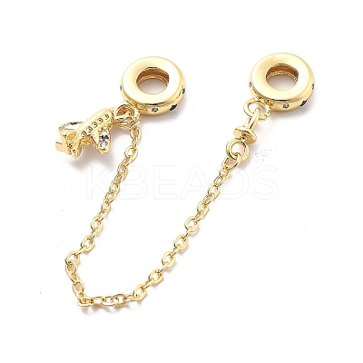 Rack Plating Brass Cubic Zirconia European Beads with Safety Chains and Plane Charms KK-Q017-27G-1