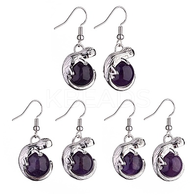 Natural Amethyst Chameleon Dangle Earrings with Crystal Rhinestone EJEW-A092-10P-07-1