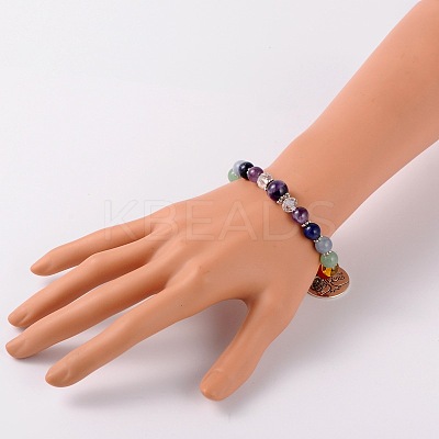 Multi-Color Gemstone Chakra Charm Bracelets BJEW-JB01691-05-1