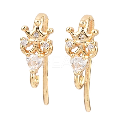 Brass Micro Pave Clear Cubic Zirconia Crown Earring Hooks KK-A274-04G-1