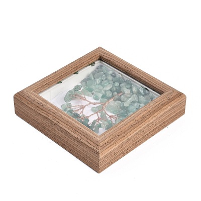 Natural Green Aventurine Chips Tree of Life with Wooden Photo Frame Decorations DJEW-B013-04E-1