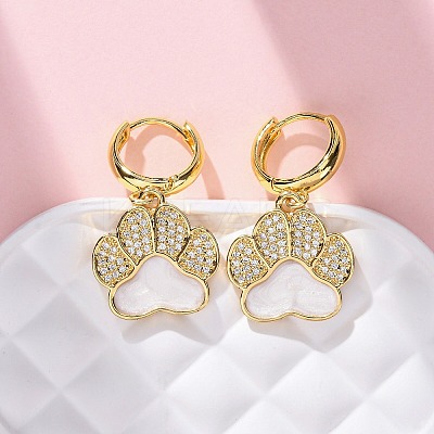 Brass Clear Cubic Zirconia Hoop Earrings LS-EJEW-Q042-03B-G-1
